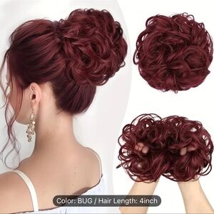 🩷 FREE WITH ANY PURCHASE Elegant Red Auburn Elastic Hair Messy Bun Extension